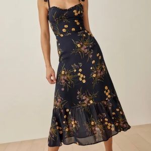 Reformation Nikita Midi Dress in Navy Floral